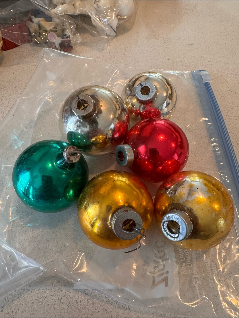 Vintage Shiny Brite Glass Christmas Ornaments – Lot of 6 Made in USA MCM Bulbs